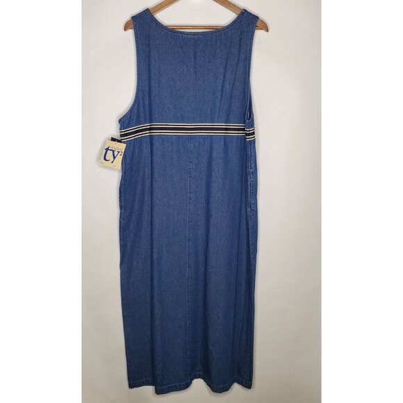Origianl TY2 Womens Vintage Blue Denim Jumper Dress Size 16 Pockets Maxi Modest - Picture 4 of 10